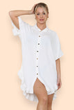 OverSized Italian Gold Button Pleated Frill Ruffle Dress Top For Women  - Dropwear