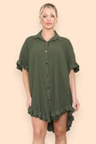 OverSized Italian Gold Button Pleated Frill Ruffle Dress Top For Women  - Dropwear