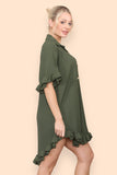 OverSized Italian Gold Button Pleated Frill Ruffle Dress Top For Women  - Dropwear