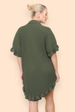 OverSized Italian Gold Button Pleated Frill Ruffle Dress Top For Women  - Dropwear