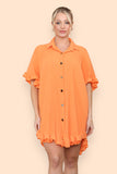 Dusty Pink OverSized Italian Gold Button Pleated Frill Ruffle Dress Top For Women ONE SIZE FIT (8-18) - Dropwear