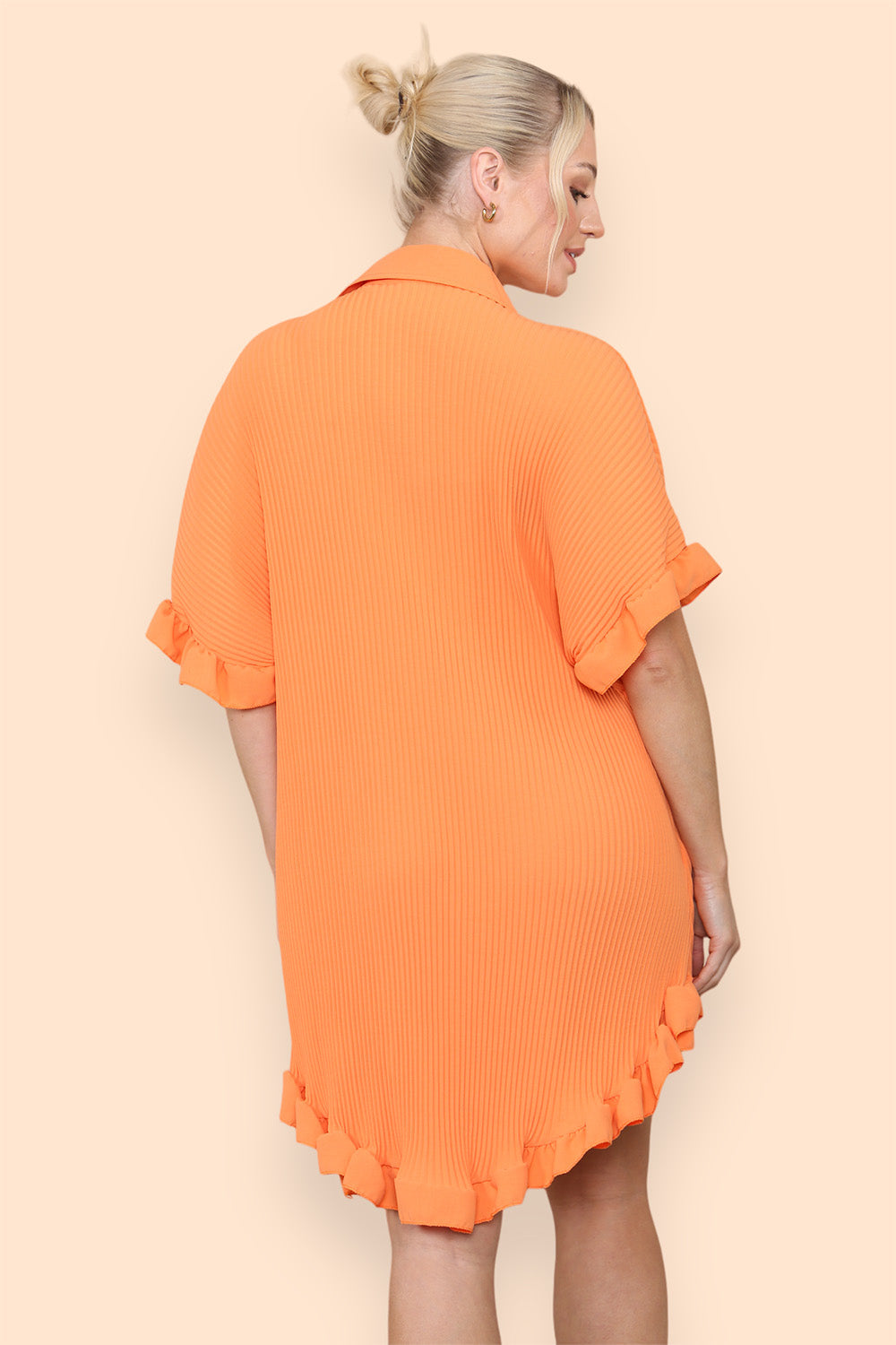 Khaki OverSized Italian Gold Button Pleated Frill Ruffle Dress Top For Women ONE SIZE FIT (8-18) - Dropwear