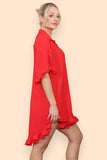 OverSized Italian Gold Button Pleated Frill Ruffle Dress Top For Women  - Dropwear