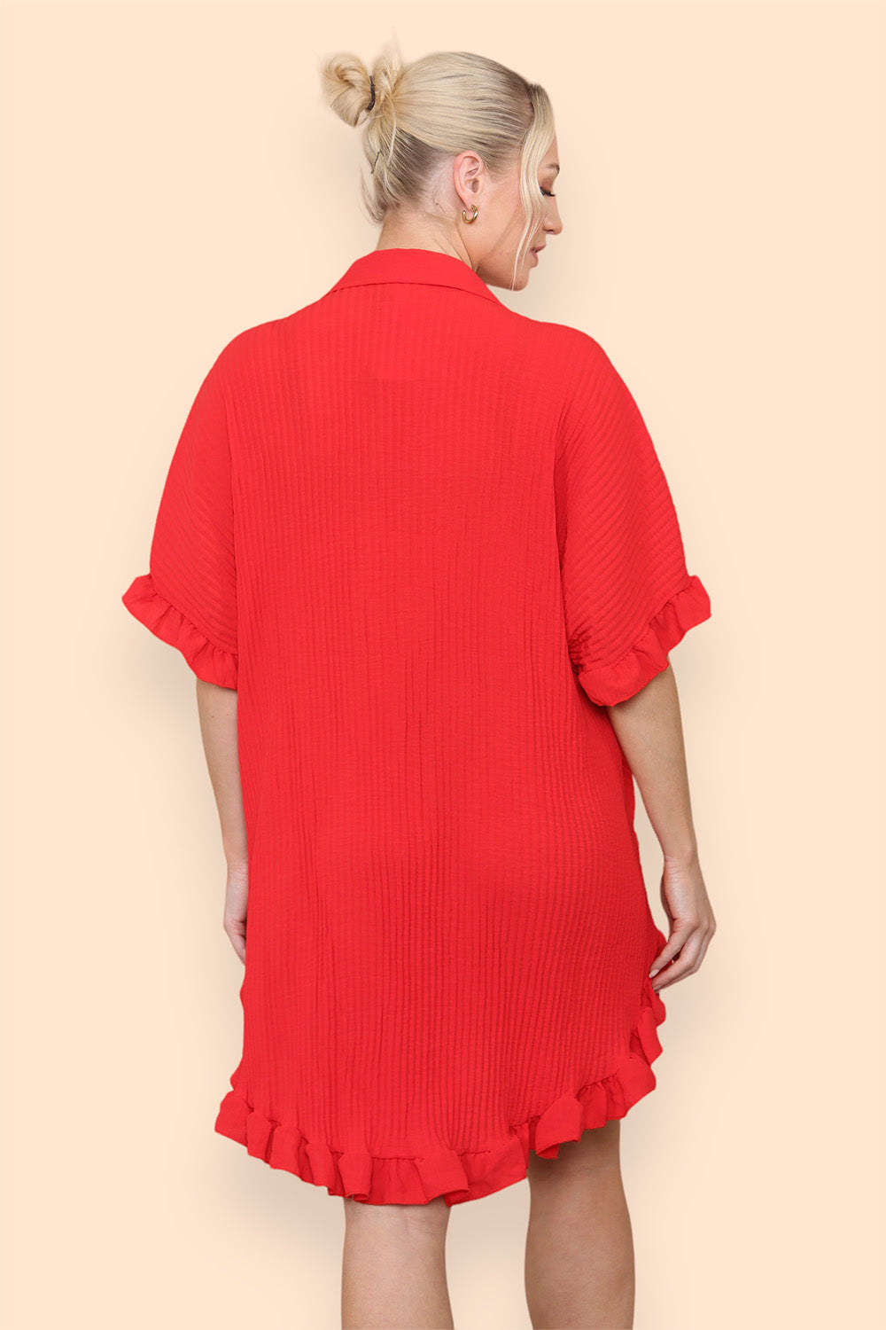 OverSized Italian Gold Button Pleated Frill Ruffle Dress Top For Women  - Dropwear