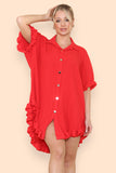 OverSized Italian Gold Button Pleated Frill Ruffle Dress Top For Women  - Dropwear