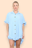 OverSized Italian Gold Button Pleated Frill Ruffle Dress Top For Women  - Dropwear