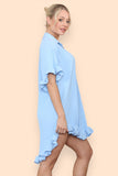 Lilac OverSized Italian Gold Button Pleated Frill Ruffle Dress Top For Women ONE SIZE FIT (8-18) - Dropwear