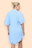 OverSized Italian Gold Button Pleated Frill Ruffle Dress Top For Women  - Dropwear