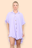 OverSized Italian Gold Button Pleated Frill Ruffle Dress Top For Women  - Dropwear