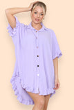 OverSized Italian Gold Button Pleated Frill Ruffle Dress Top For Women  - Dropwear