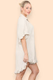 OverSized Italian Gold Button Pleated Frill Ruffle Dress Top For Women  - Dropwear
