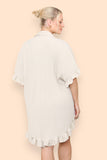 OverSized Italian Gold Button Pleated Frill Ruffle Dress Top For Women  - Dropwear