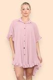 OverSized Italian Gold Button Pleated Frill Ruffle Dress Top For Women  - Dropwear