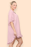 OverSized Italian Gold Button Pleated Frill Ruffle Dress Top For Women  - Dropwear