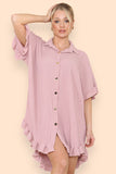 OverSized Italian Gold Button Pleated Frill Ruffle Dress Top For Women  - Dropwear