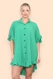 OverSized Italian Gold Button Pleated Frill Ruffle Dress Top For Women  - Dropwear
