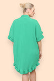 OverSized Italian Gold Button Pleated Frill Ruffle Dress Top For Women  - Dropwear