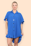 OverSized Italian Gold Button Pleated Frill Ruffle Dress Top For Women  - Dropwear