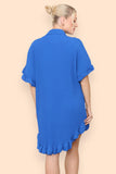OverSized Italian Gold Button Pleated Frill Ruffle Dress Top For Women  - Dropwear