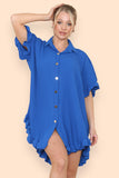 OverSized Italian Gold Button Pleated Frill Ruffle Dress Top For Women  - Dropwear
