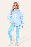 Cream Oversized Ruched Sleeves Hoodie With Satin Ribbon with High Waist High Rise Seamless RibbedÂ LeggingÂ Set For Women S/M - Dropwear