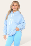 Sky Blue Oversized Ruched Sleeves Hoodie With Satin Ribbon with High Waist High Rise Seamless RibbedÂ LeggingÂ Set For Women S/M - Dropwear