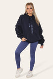 Oversized Ruched Sleeves Hoodie With Satin Ribbon with High Waist High Rise Seamless RibbedÂ LeggingÂ Set For Women  - Dropwear