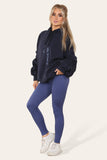 Oversized Ruched Sleeves Hoodie With Satin Ribbon with High Waist High Rise Seamless RibbedÂ LeggingÂ Set For Women  - Dropwear