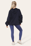 Oversized Ruched Sleeves Hoodie With Satin Ribbon with High Waist High Rise Seamless RibbedÂ LeggingÂ Set For Women  - Dropwear