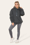 Oversized Ruched Sleeves Hoodie With Satin Ribbon with High Waist High Rise Seamless RibbedÂ LeggingÂ Set For Women  - Dropwear