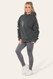 Oversized Ruched Sleeves Hoodie With Satin Ribbon with High Waist High Rise Seamless RibbedÂ LeggingÂ Set For Women  - Dropwear