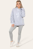 Oversized Ruched Sleeves Hoodie With Satin Ribbon with High Waist High Rise Seamless RibbedÂ LeggingÂ Set For Women  - Dropwear