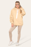 Charcoal Oversized Ruched Sleeves Hoodie With Satin Ribbon with High Waist High Rise Seamless RibbedÂ LeggingÂ Set For Women M/L - Dropwear