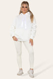 Grey Oversized Ruched Sleeves Hoodie With Satin Ribbon with High Waist High Rise Seamless RibbedÂ LeggingÂ Set For Women S/M - Dropwear