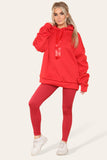 Pink Oversized Ruched Sleeves Hoodie With Satin Ribbon with High Waist High Rise Seamless RibbedÂ LeggingÂ Set For Women M/L - Dropwear