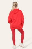 Pink Oversized Ruched Sleeves Hoodie With Satin Ribbon with High Waist High Rise Seamless RibbedÂ LeggingÂ Set For Women S/M - Dropwear