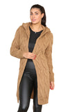 Khaki Knitted Cables Hooded Long Over Sized Cardigan For Women S/M - Dropwear