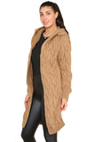 Camel Knitted Cables Hooded Long Over Sized Cardigan For Women S/M - Dropwear