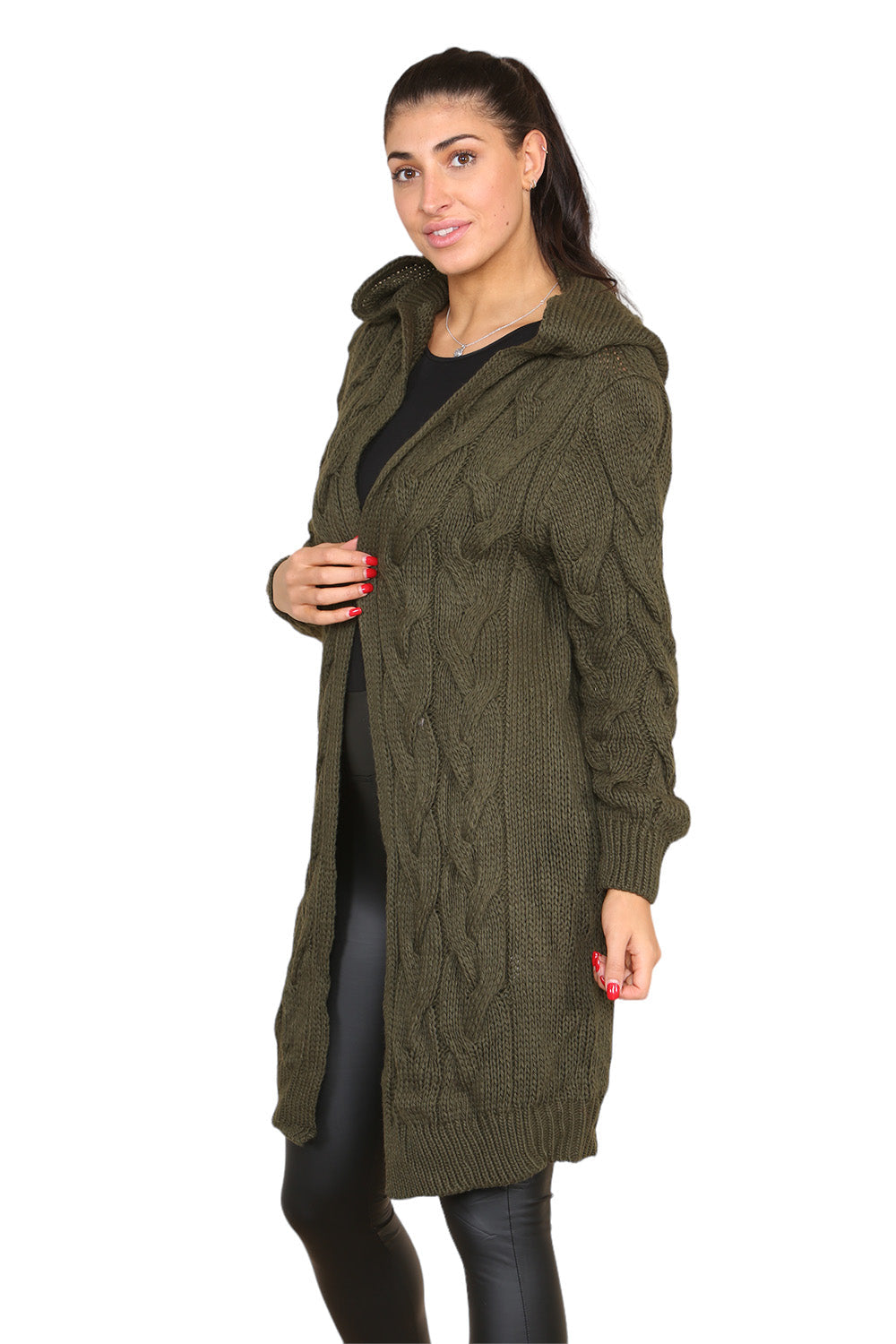 Sky Blue Knitted Cables Hooded Long Over Sized Cardigan For Women M/L - Dropwear