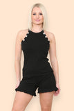 Peplum Sleeveless Suit Button Detail Frilled Shorts Co-Ord Set For Women  - Dropwear