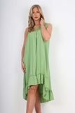 Italian Lace Neckline Dipped Hem Dress For Women  - Dropwear