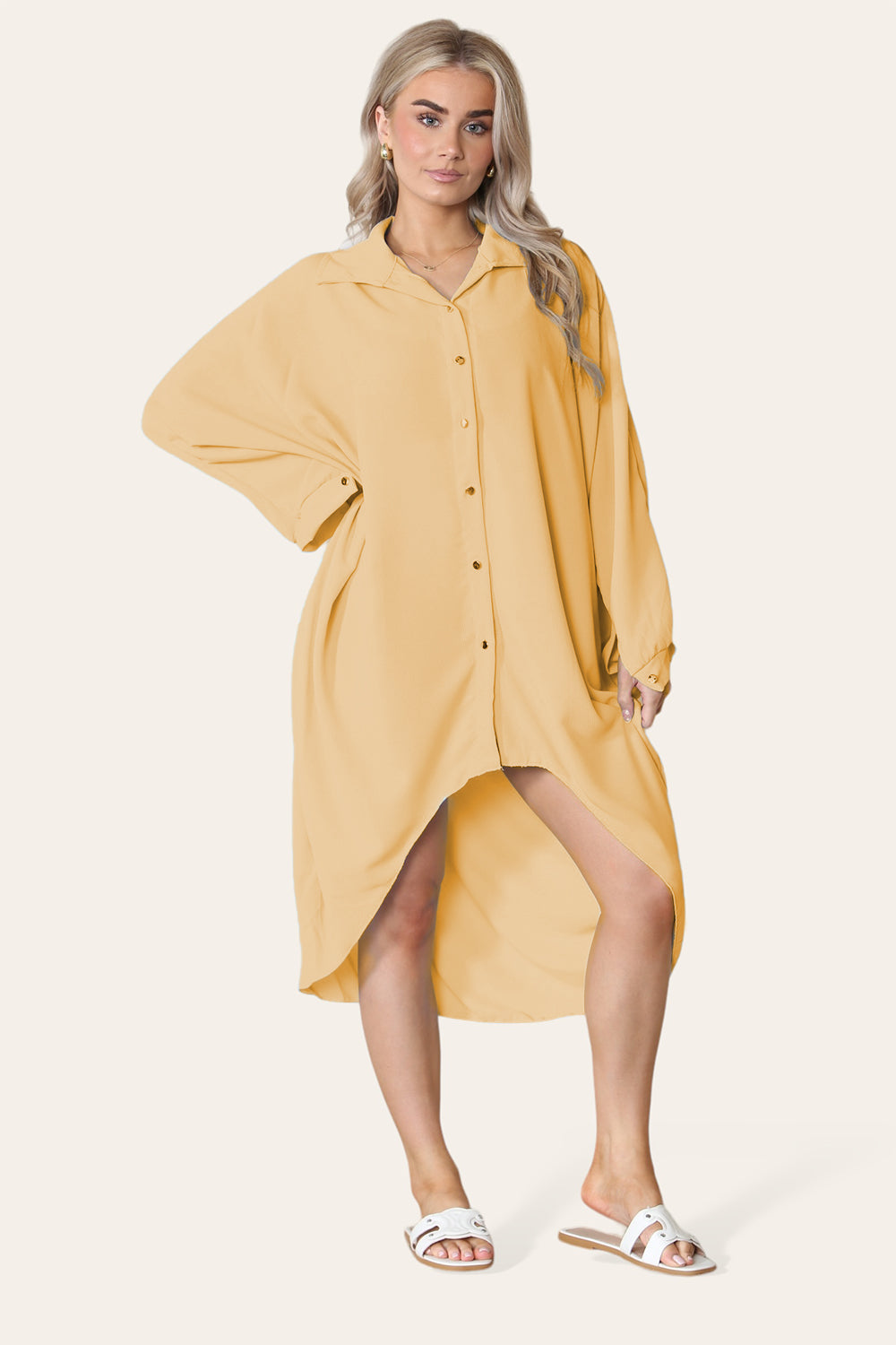 Sage High-Low Oversized Button Long Top Shirt Dress with Hem andÂ LongÂ Sleeves For Women ONE SIZE UK FIT (14 TO 22) - Dropwear