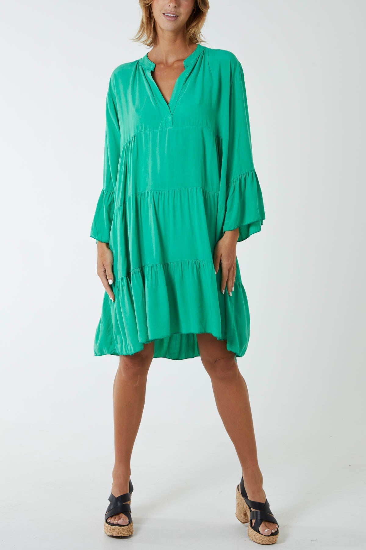 Khaki Flare Smock Dress For Women ONE SIZE - Dropwear