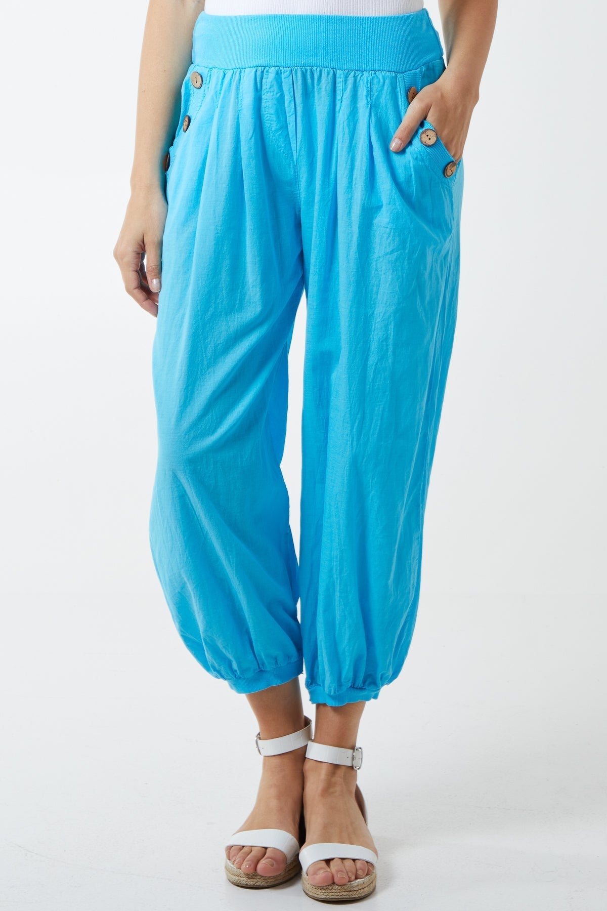 Button Pocket Detail Harem Pants For Women  - Dropwear