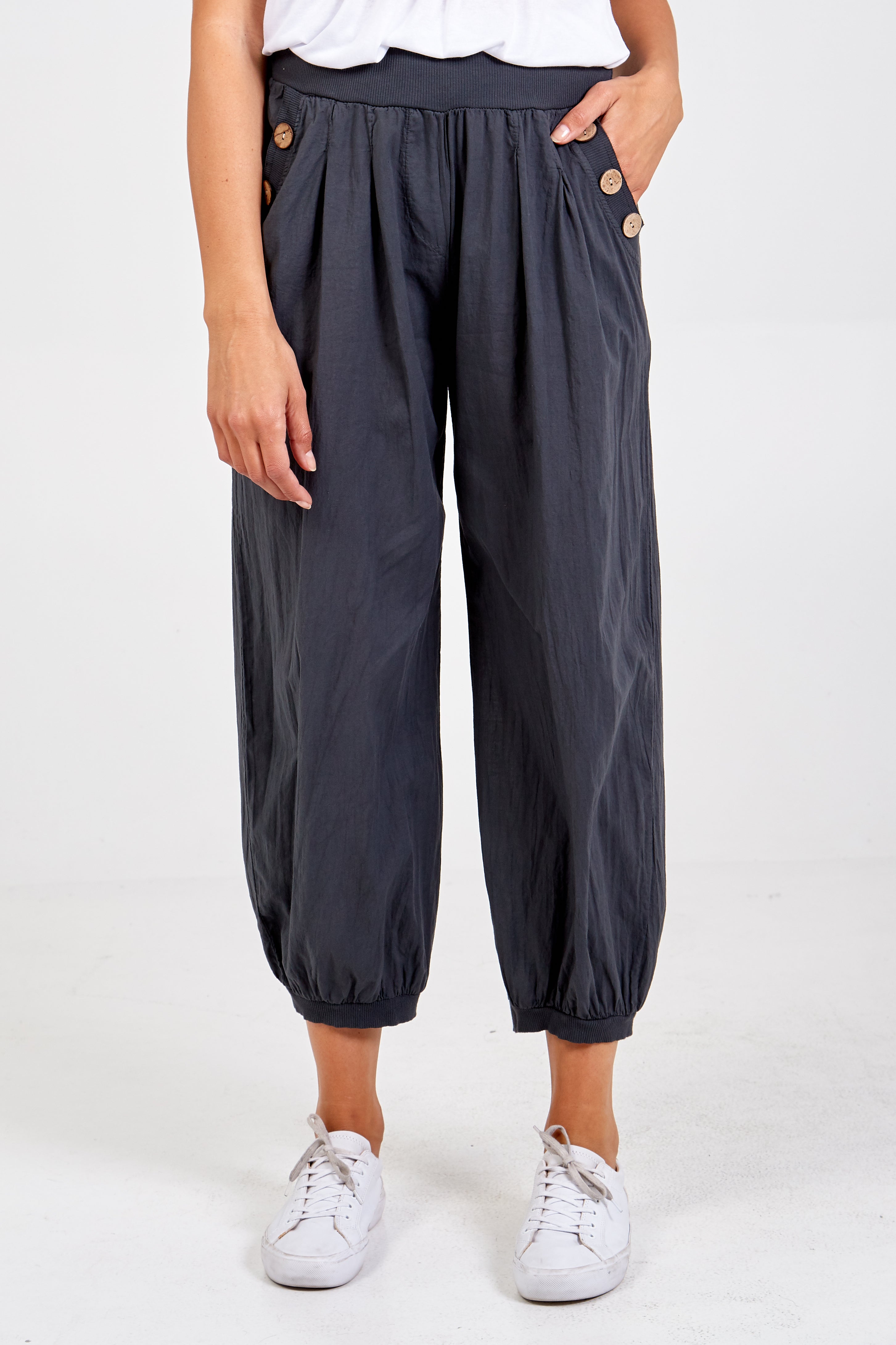 Button Pocket Detail Harem Pants For Women  - Dropwear