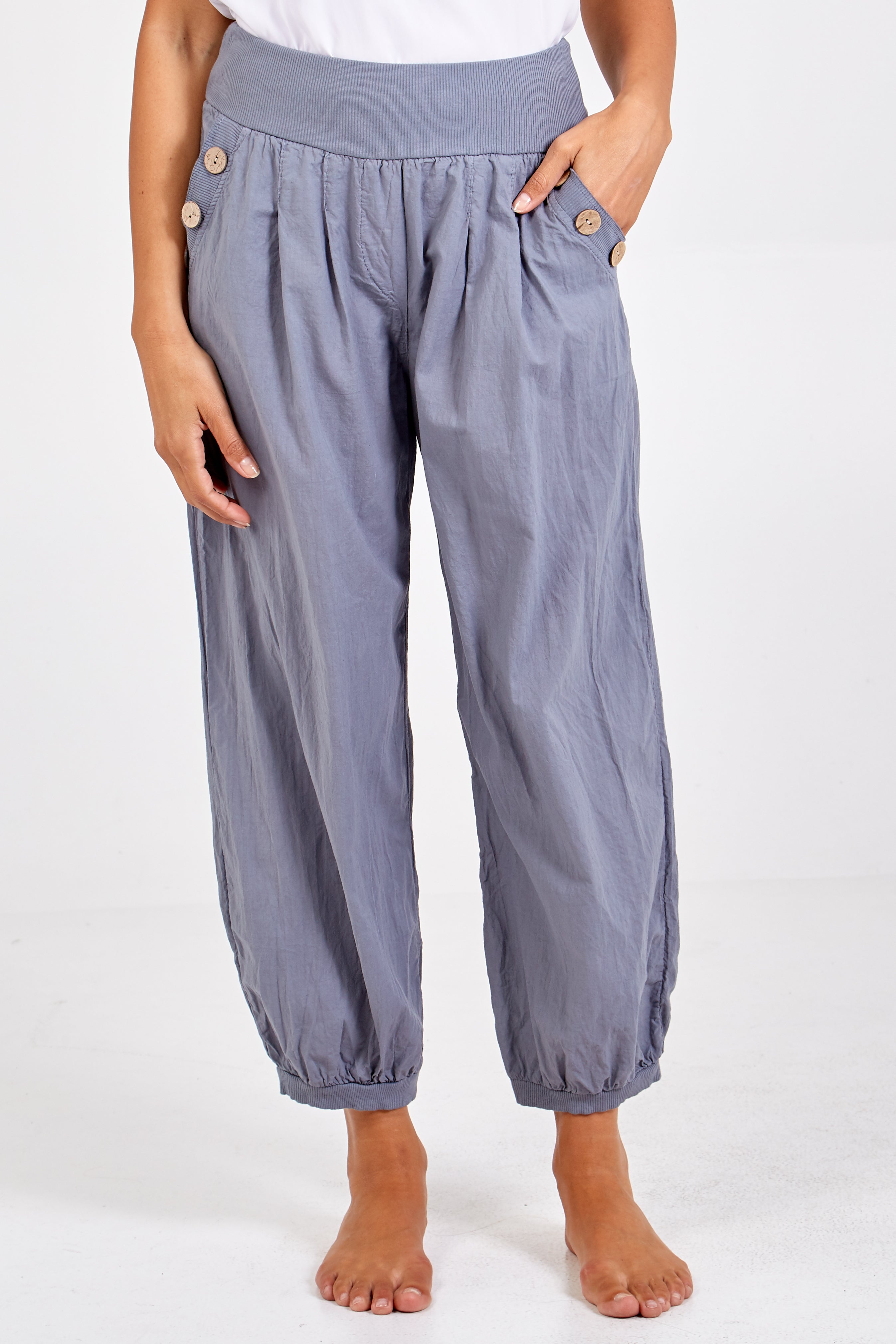 Button Pocket Detail Harem Pants For Women  - Dropwear