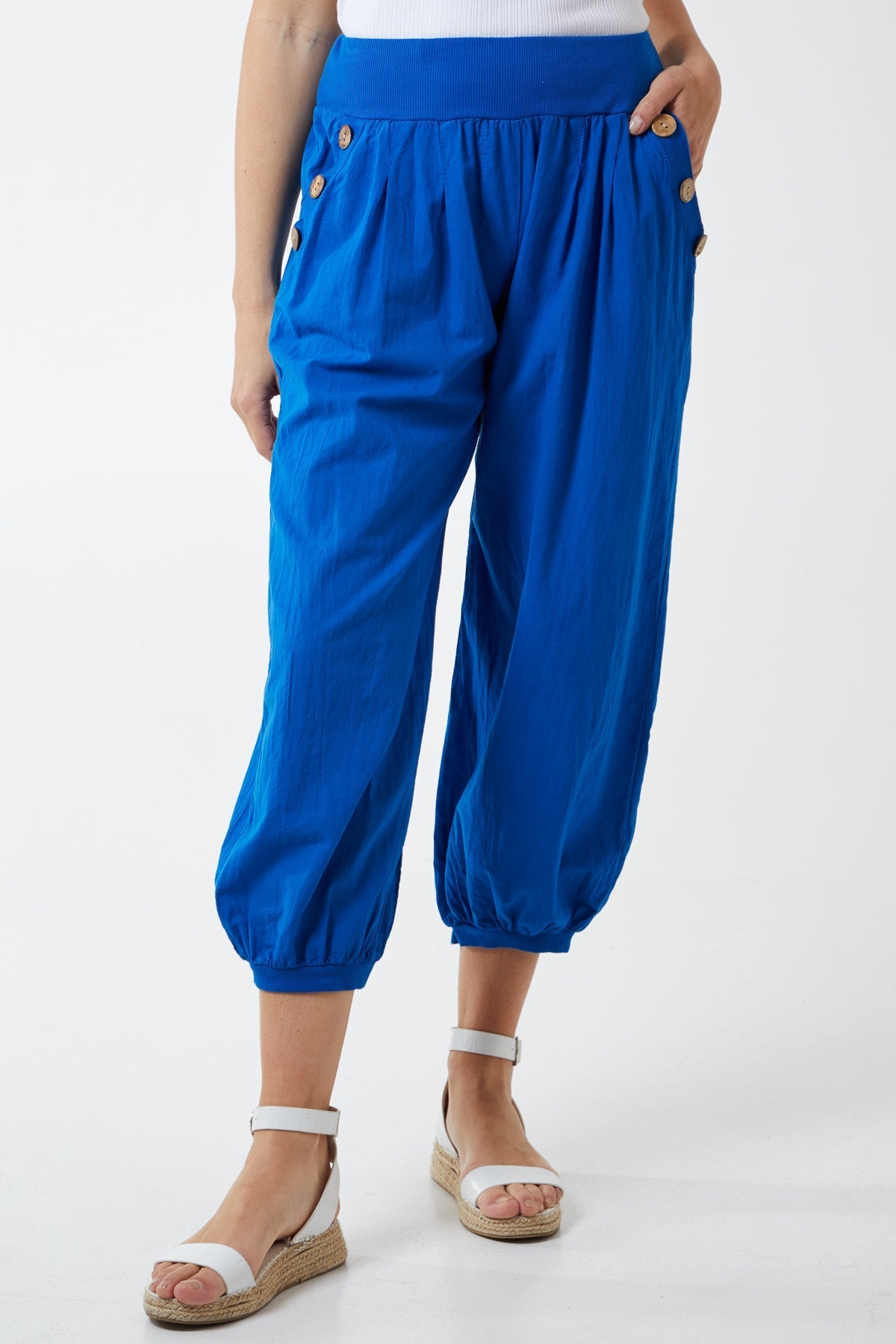 Jade Button Pocket Detail Harem Pants For Women ONE SIZE - Dropwear