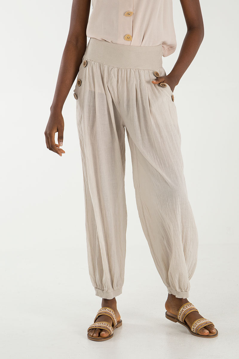 Button Pocket Detail Harem Pants For Women  - Dropwear