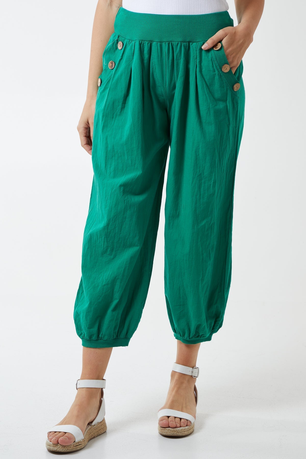 Light Blue Button Pocket Detail Harem Pants For Women ONE SIZE - Dropwear