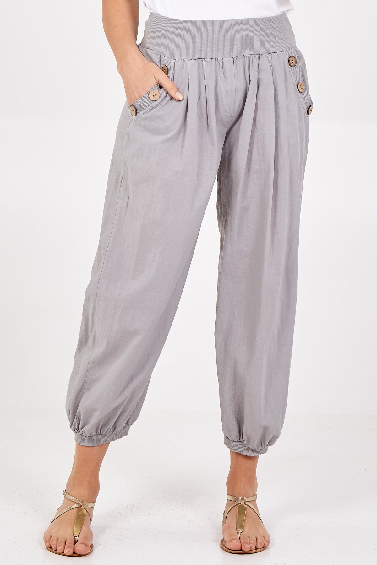 Button Pocket Detail Harem Pants For Women  - Dropwear